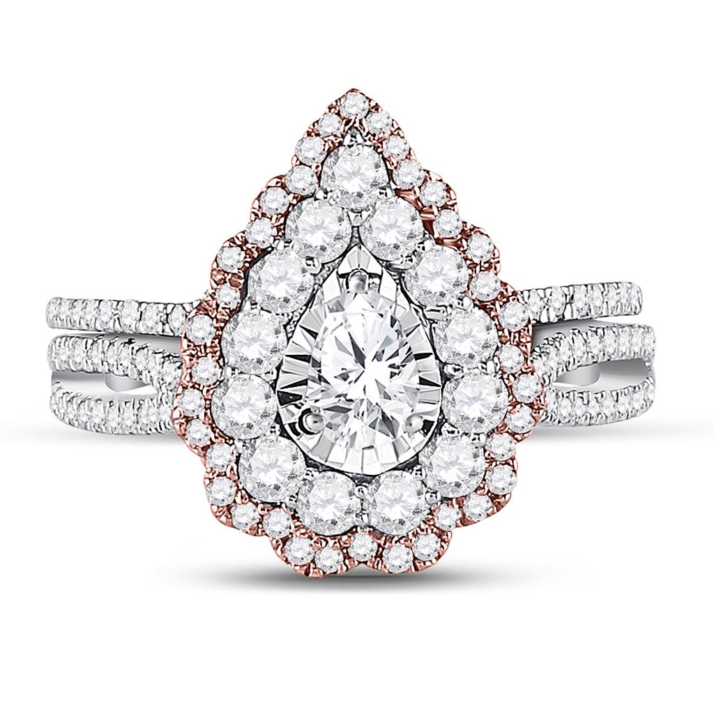 14k Two-tone Gold Pear Diamond Solitaire Bridal Engagement Ring 1-1/3 Cttw (Certified)