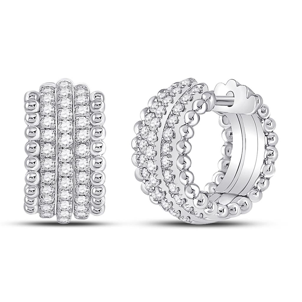 14k White Gold Round Diamond Huggie Earrings 3/4 Cttw