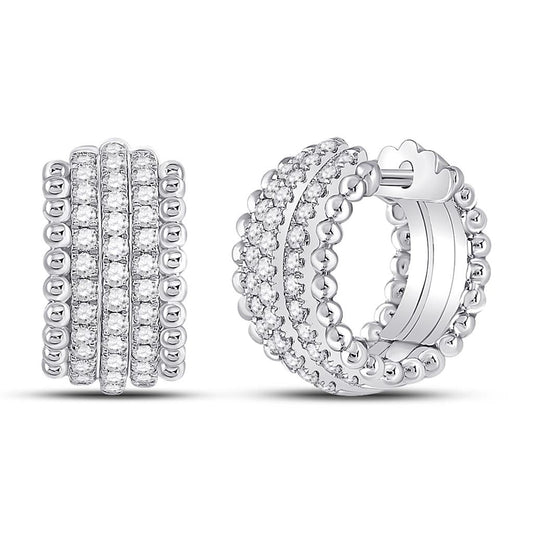 14k White Gold Round Diamond Huggie Earrings 3/4 Cttw