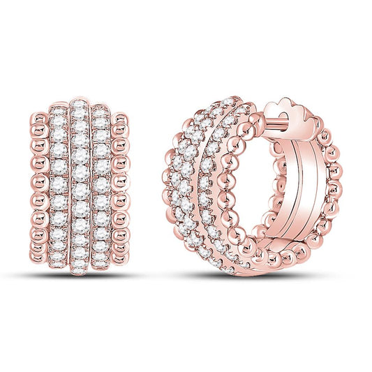14k Rose Gold Round Diamond Huggie Earrings 3/4 Cttw