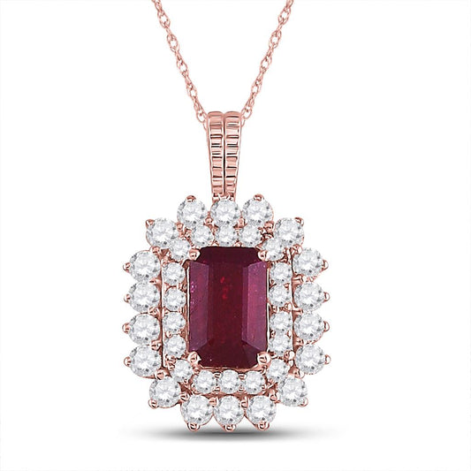 14k Rose Gold Emerald Ruby Diamond Halo Pendant 7/8 Cttw