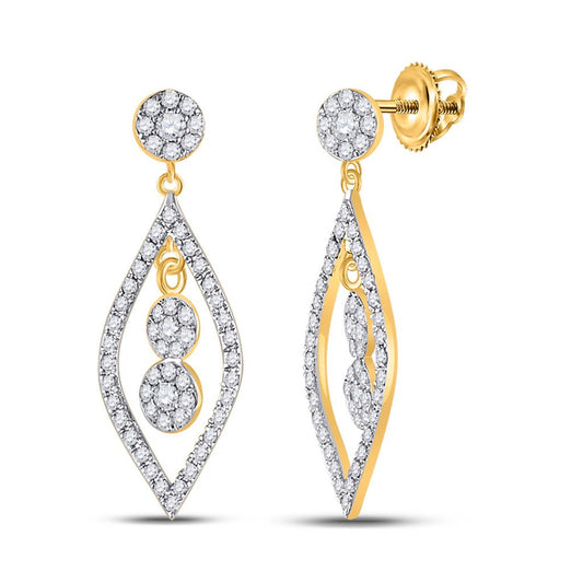 10k Yellow Gold Round Diamond Dangle Earrings 1/2 Cttw