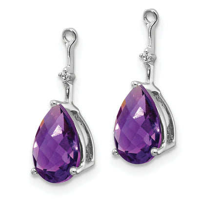 Natural Diamond u0026 Pear Shaped Amethyst Drop Earring Jackets in 14K White Gold