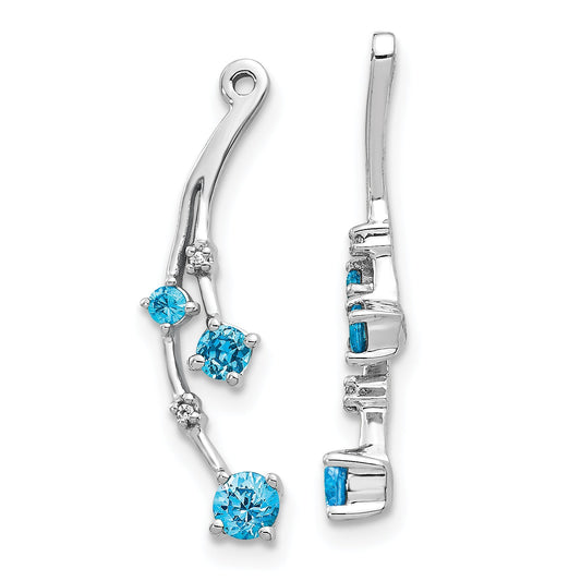 14K White Gold Diamond and Blue Topaz Dangle Earring Jackets