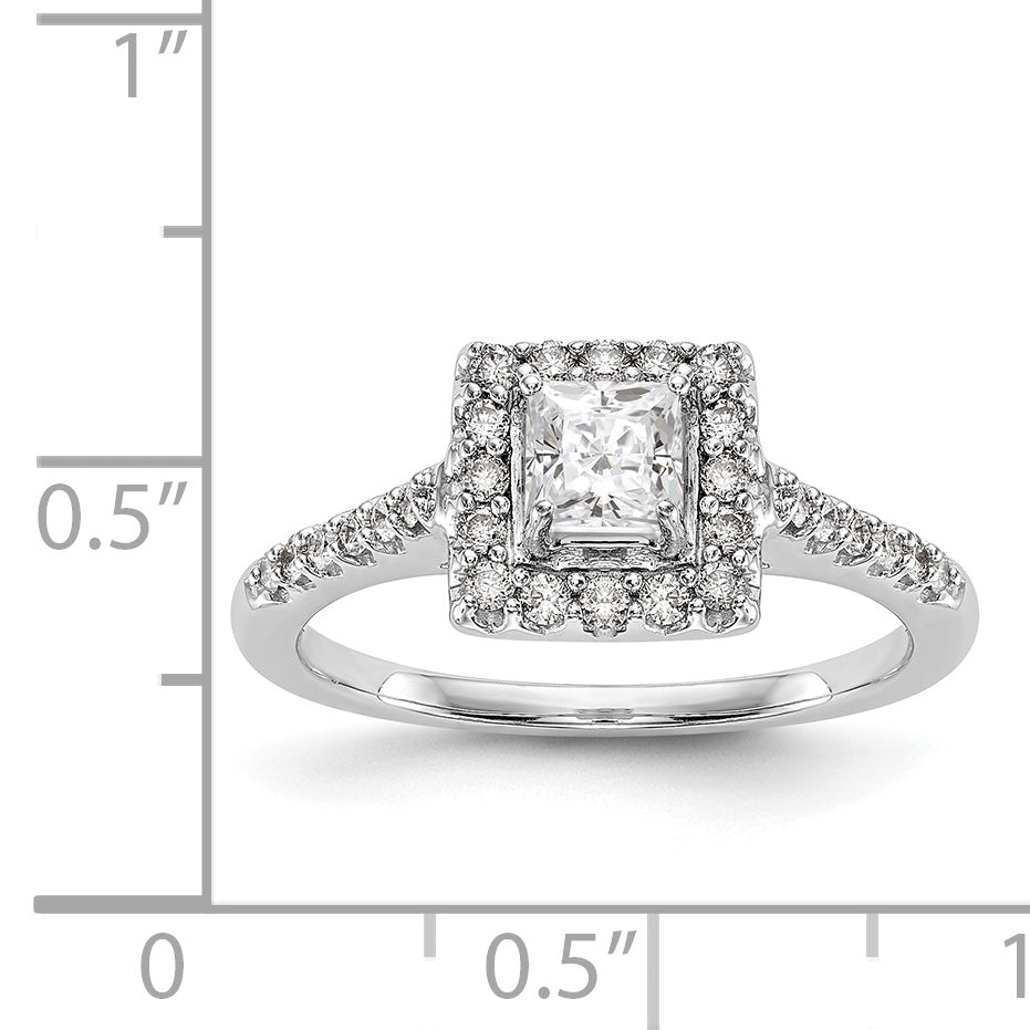 14KW Round Simulated Diamond Halo Engagement Ring
