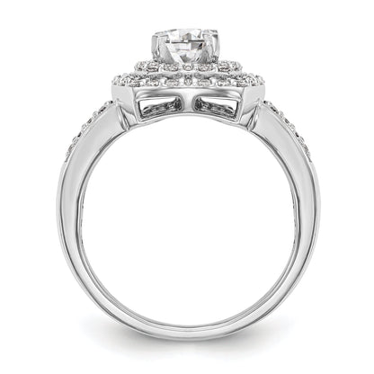 14k Peg Set Simulated Diamond Double Cushion Halo Engagement Ring