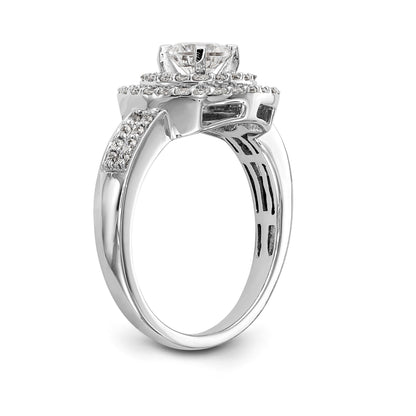 14k Peg Set Simulated Diamond Double Cushion Halo Engagement Ring