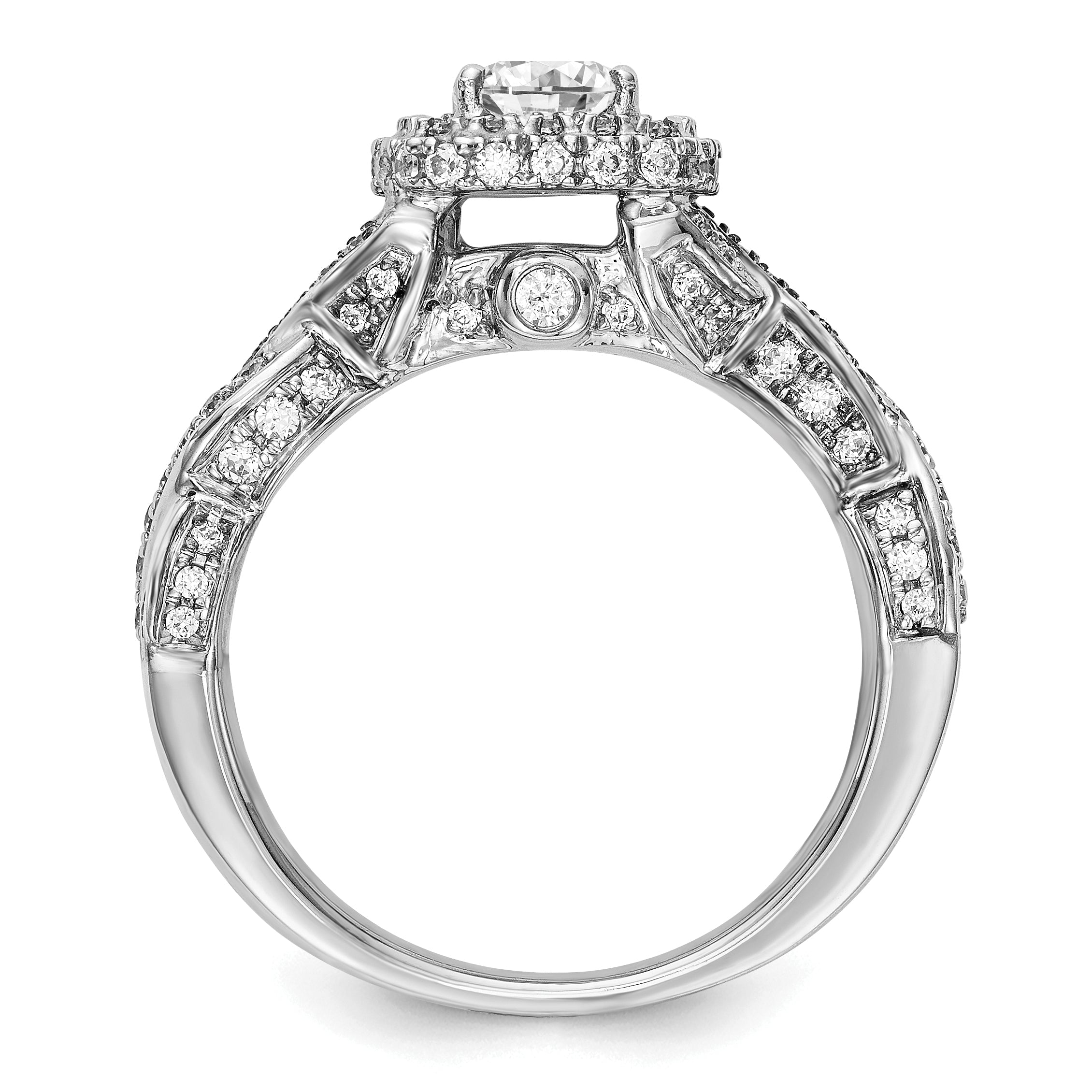 14K White Gold Diamond Cushion CZ Halo Engagement Ring