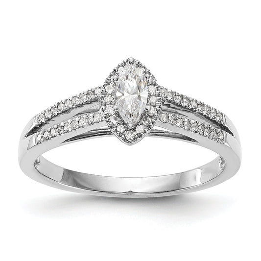 14K White Gold Diamond Marquise CZ Halo Engagement Ring