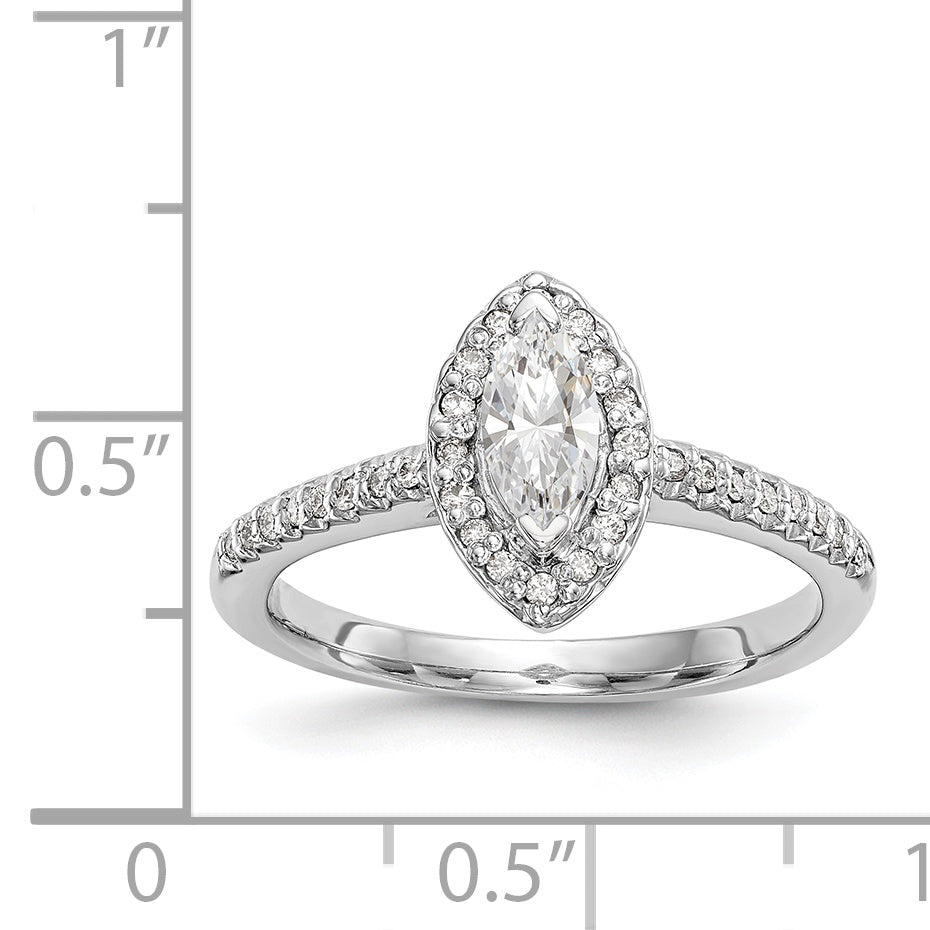 14K White Gold Diamond Marquise CZ Halo Engagement Ring