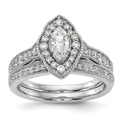 14K White Gold Diamond Marquise CZ Halo Engagement Ring