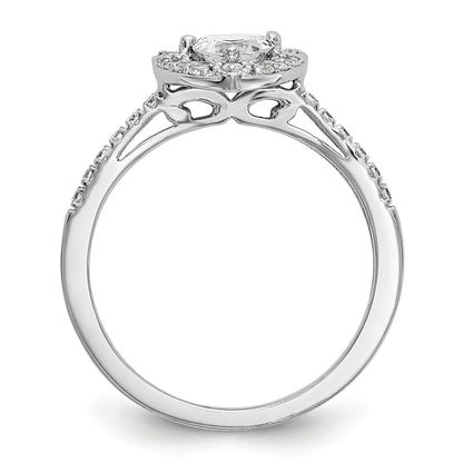 14K White Gold Diamond Trillion CZ Halo Engagement Ring