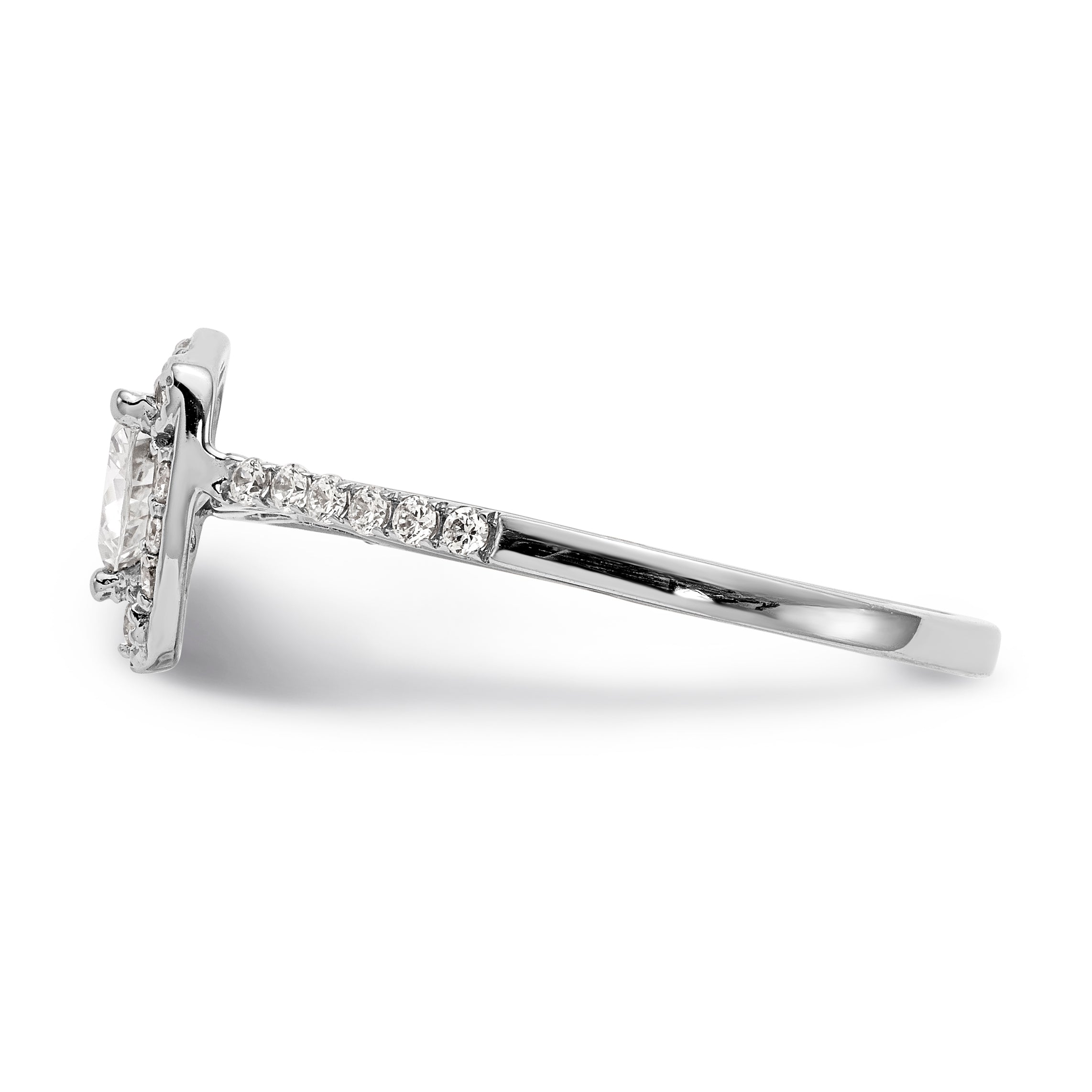14K White Gold Diamond Trillion CZ Halo Engagement Ring