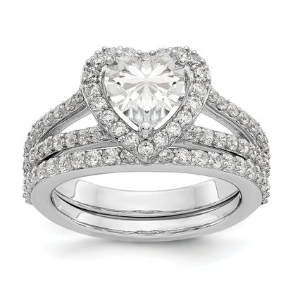 14K White Gold Diamond Heart CZ Halo Engagement Ring