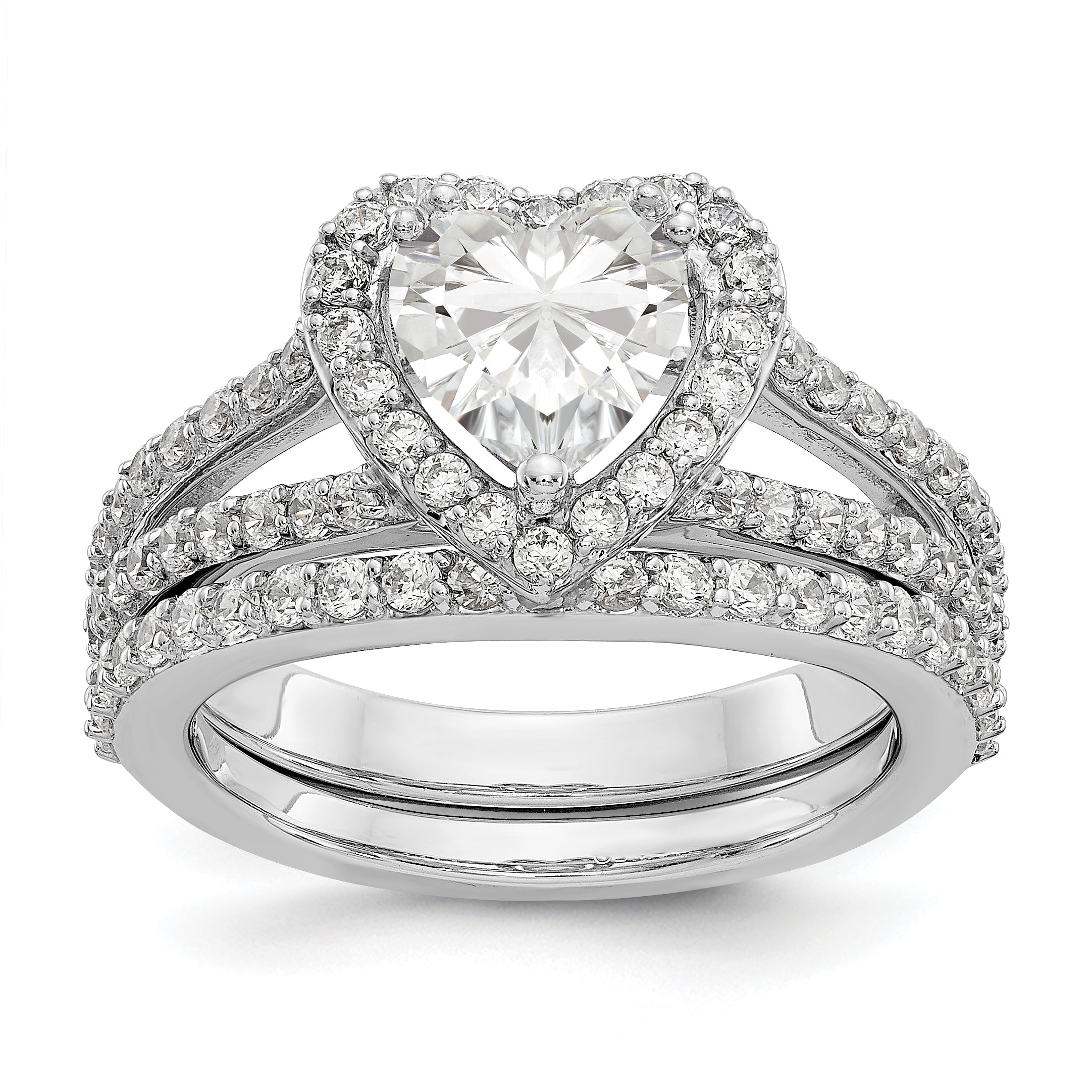 14K White Gold Diamond Heart CZ Halo Engagement Ring