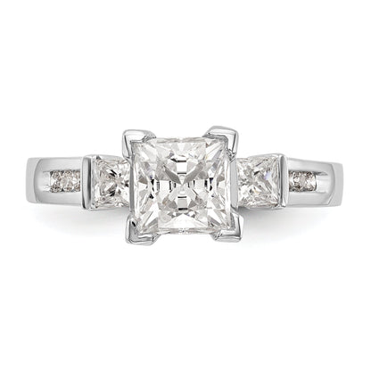 14K White Gold 3 Stone Peg Set Simulated Diamond Engagement Ring