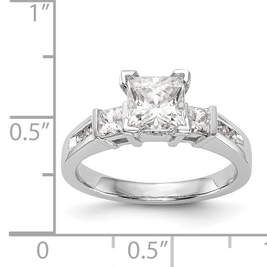 14K White Gold 3 Stone Peg Set Simulated Diamond Engagement Ring