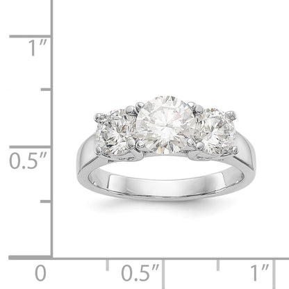 14K White Gold 3 Stone Diamond Peg Set CZ Engagement Ring