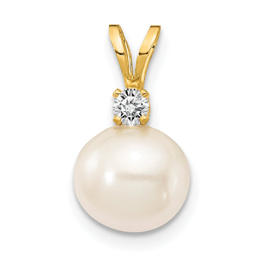 14k 7mm FW Cultured Pearl VS Diamond Pendant