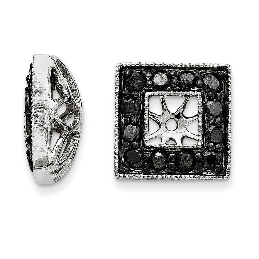 14K White Gold Black Diamond Square Jacket Earrings