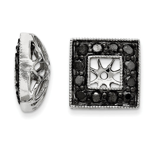 14K White Gold Black Diamond Square Jacket Earrings