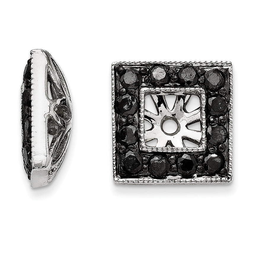 14K White Gold Black Diamond Square Jacket Earrings