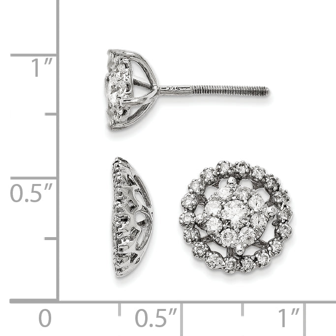14K White Gold Large Flower and Jacket Diamond Post Earrings