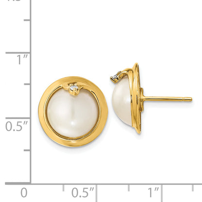 14k 10 12mm Cultured Mabe Pearl and Diamond Earrings