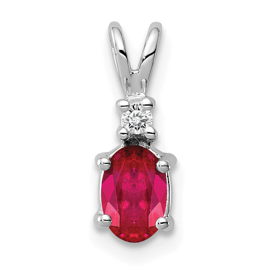 14k White Gold 6x4mm Oval Ruby A Diamond pendant