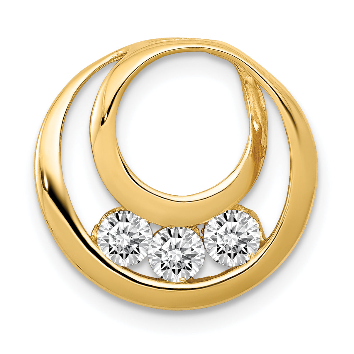 14k 3.2mm A Diamond Three Stone Circles Chain Slide