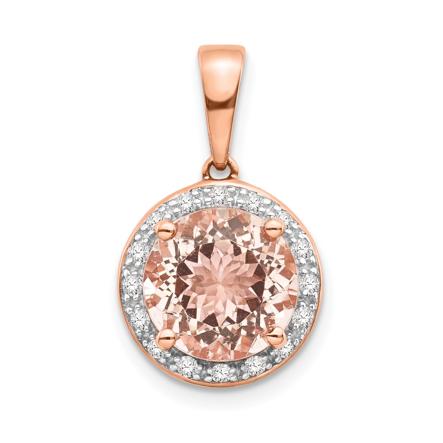 14k Rose Gold Diamond and Morganite Round Pendant