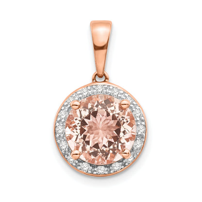 14k Rose Gold Diamond and Morganite Round Pendant