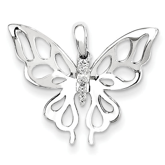14K White Gold and Diamond Butterfly Pendant