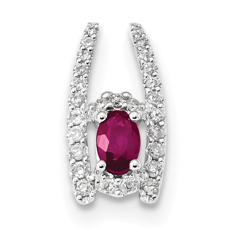 14k White Gold Diamond and Ruby Polished Chain Slide
