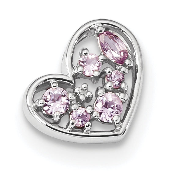 14K White Gold with Pink Sapphire and Diamond Polished Pendant