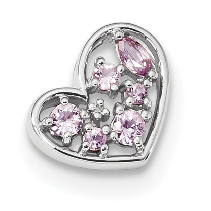 14K White Gold with Pink Sapphire and Diamond Polished Pendant
